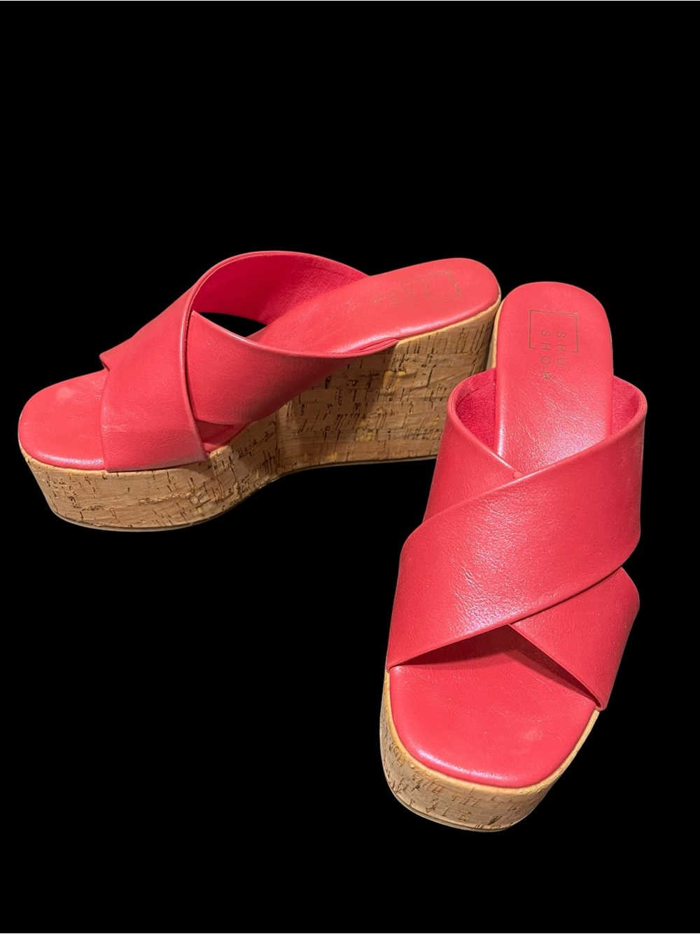 ShuShop Ludovita Hot Pink Cork Crisscross Platform Wedge Slides Size 7.5